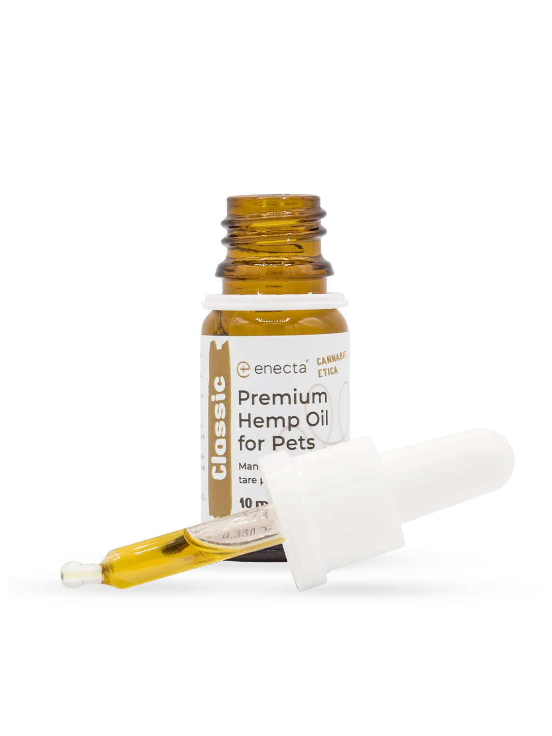 Olio CBD per animali 10 ml - flacone, vista laterale