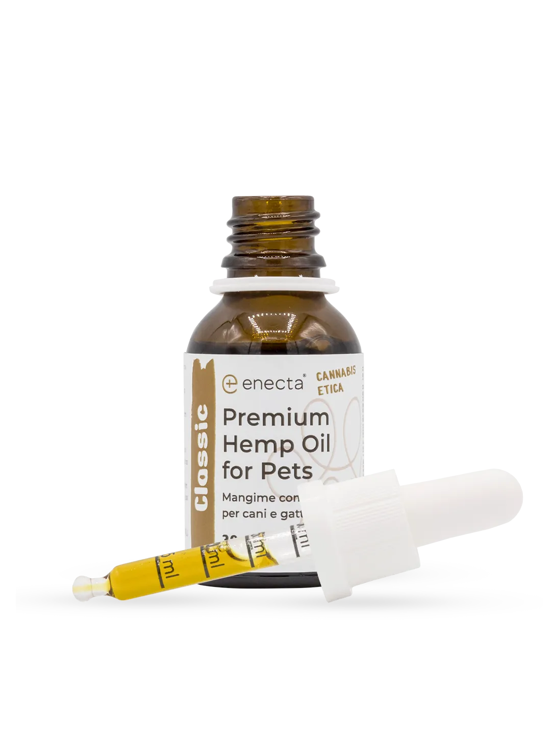Olio CBD per animali 30 ml - flacone, vista laterale